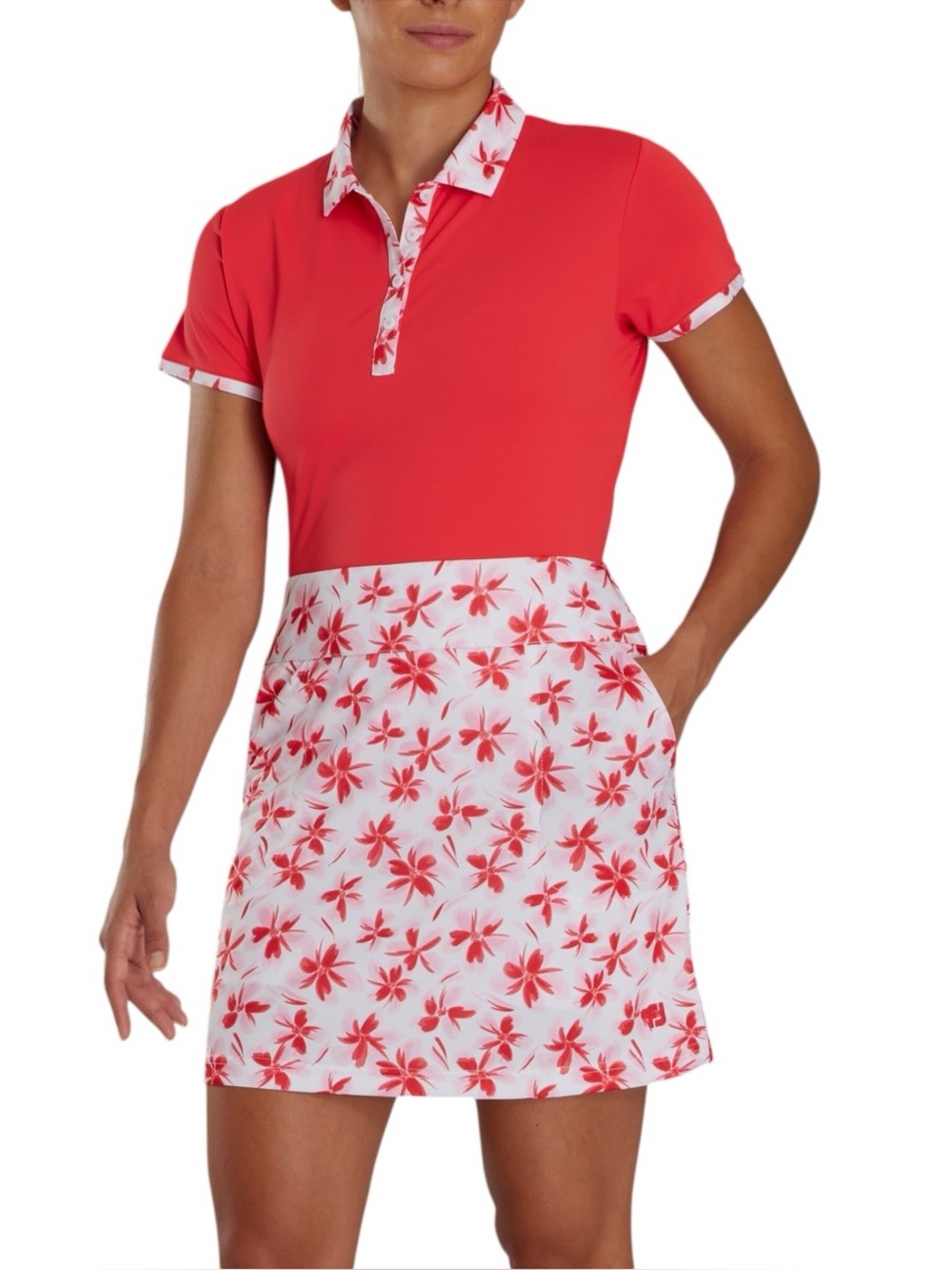 Footjoy white pink floral performance knit golf skort built in shorts stretch XL